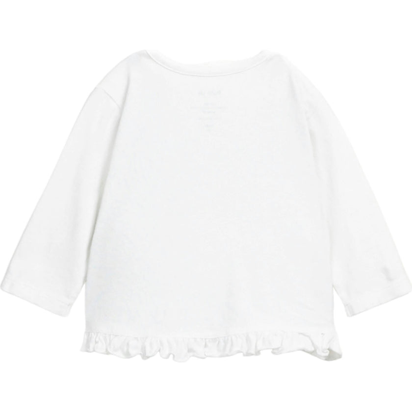 Wording Graphic Print Round Neck Long Sleeve Frill Bottom T-Shirt
