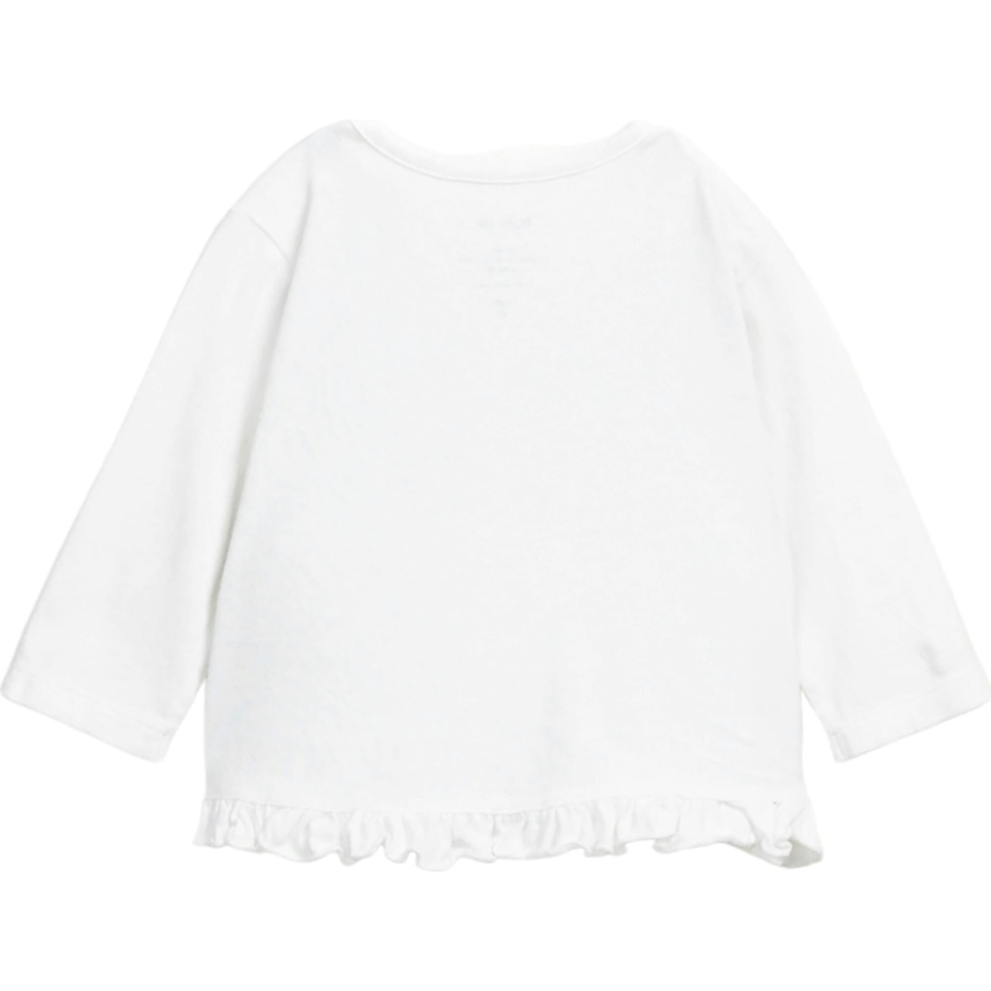 Wording Graphic Print Round Neck Long Sleeve Frill Bottom T-Shirt