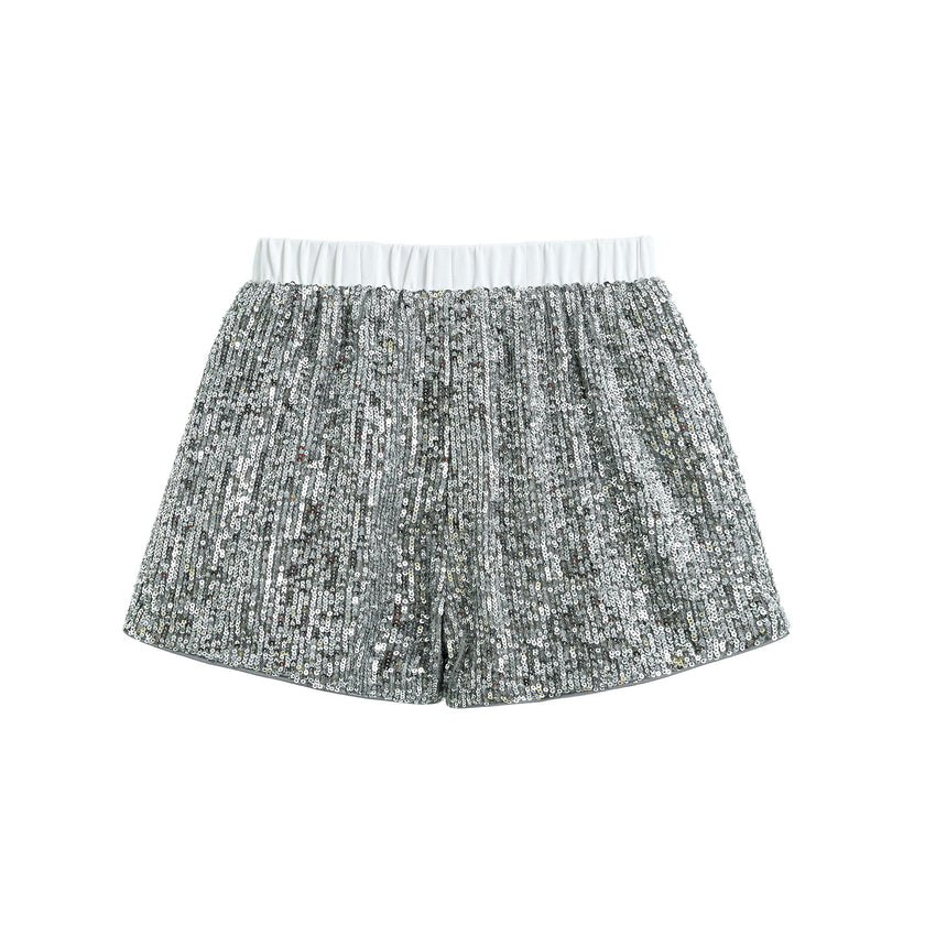 Silver Sequin Sleeveless Shorts Set