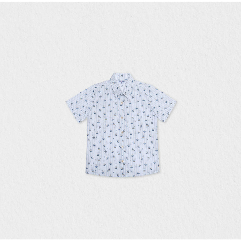Colin Boy Shirt Short Sleeve Cotton, Blue Boat