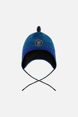 Lined Dino Peruvian Knit Winter Hat With Pompom Blue
