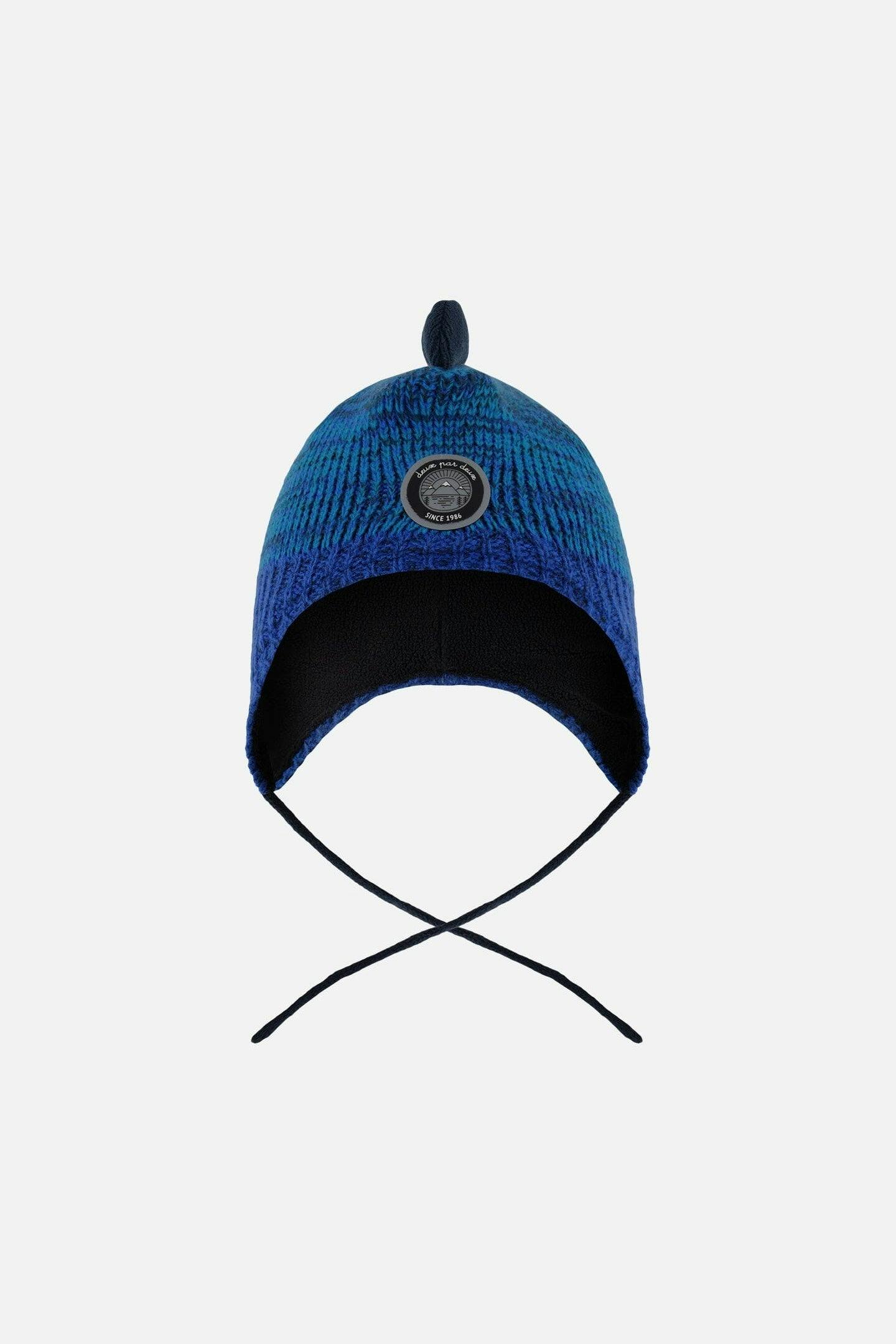 Lined Dino Peruvian Knit Winter Hat With Pompom Blue