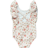 Girl's Ruffle Sleeve Cross Back Swimsuit