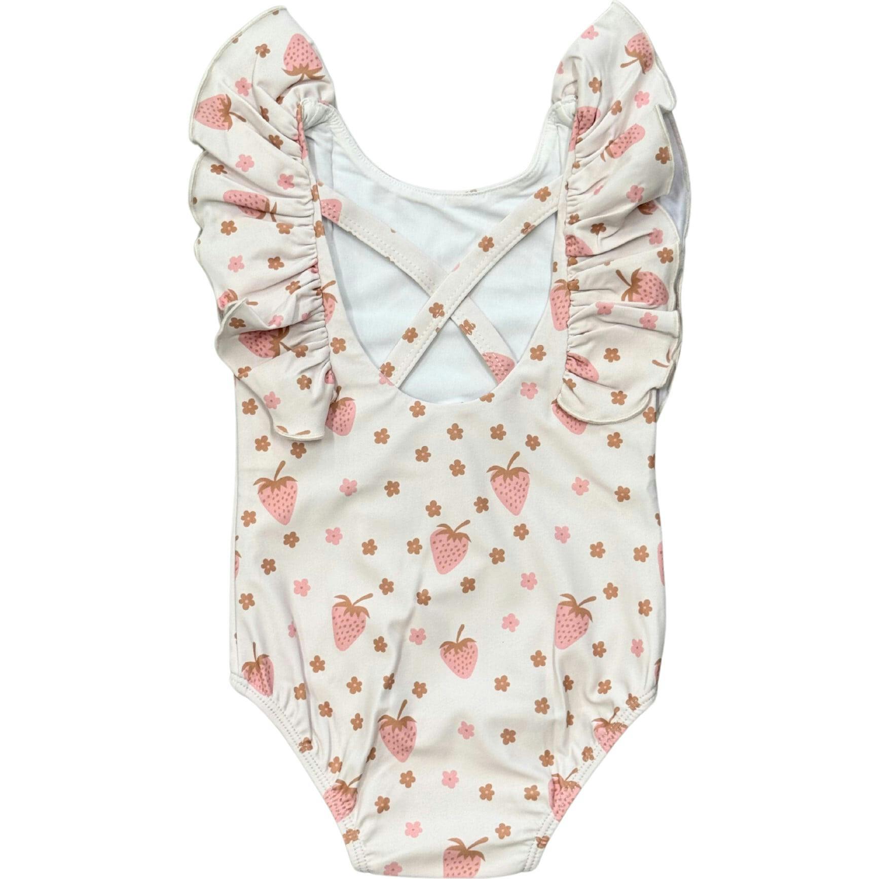 Girl's Ruffle Sleeve Cross Back Swimsuit