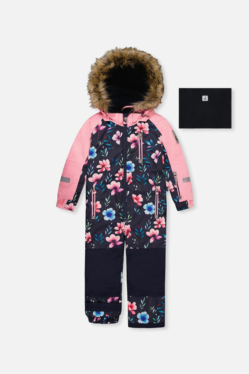 Kids One Piece Play Snowsuit Blue Floral Print