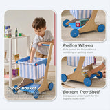 Teamson Kids Little Helper Mr. Fresh Wooden Shopping Cart with 13 Grocery Accessories
