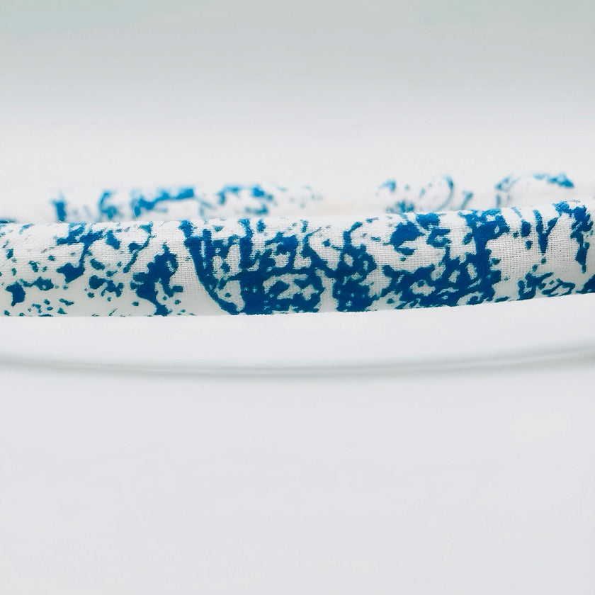 Three Little Bows Headband- Blue Toile