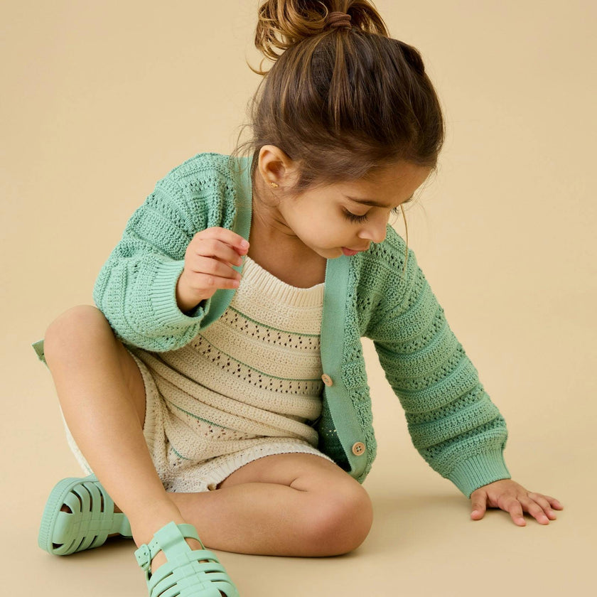 Striped Pointelle Knitted Summer Overalls
