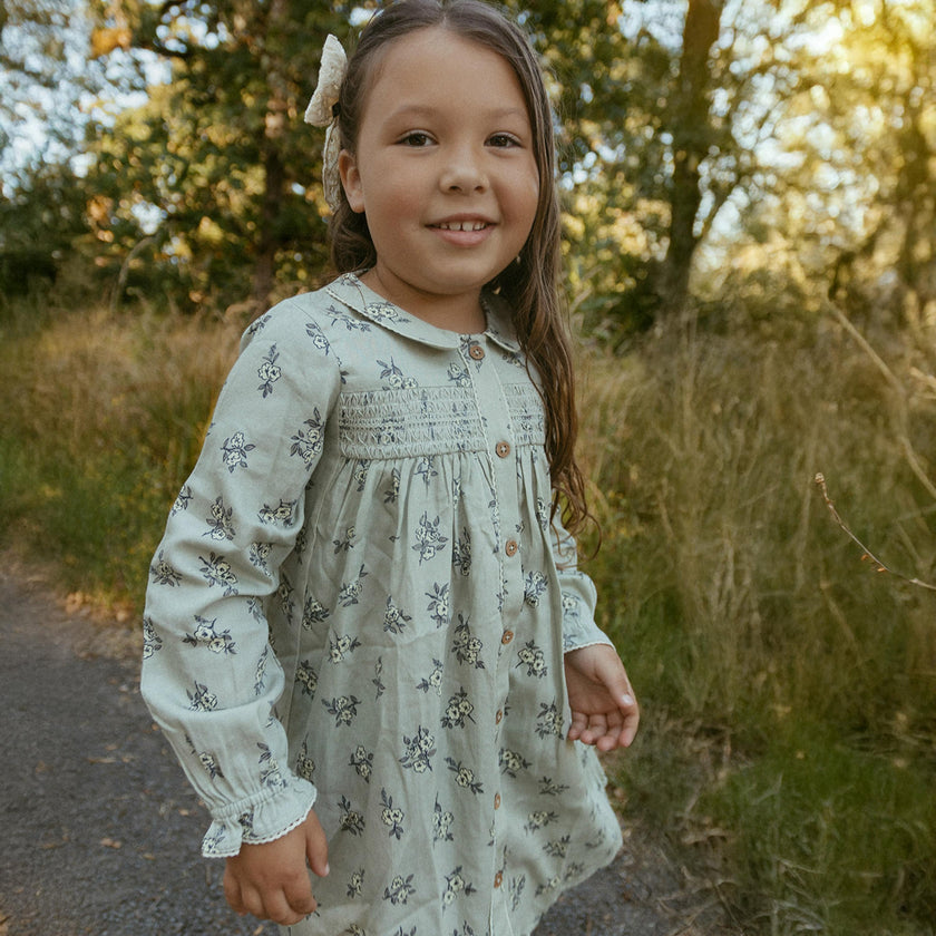 Organic Smocked Button Dress