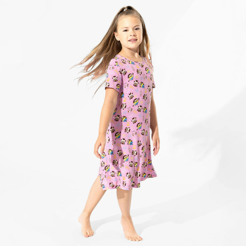 Despicable Me 4: Minions Always Popping Bamboo Girls' Short Sleeve Dress