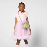 Pink Shirt-Style Kids’ Dress with Tulle Skirt