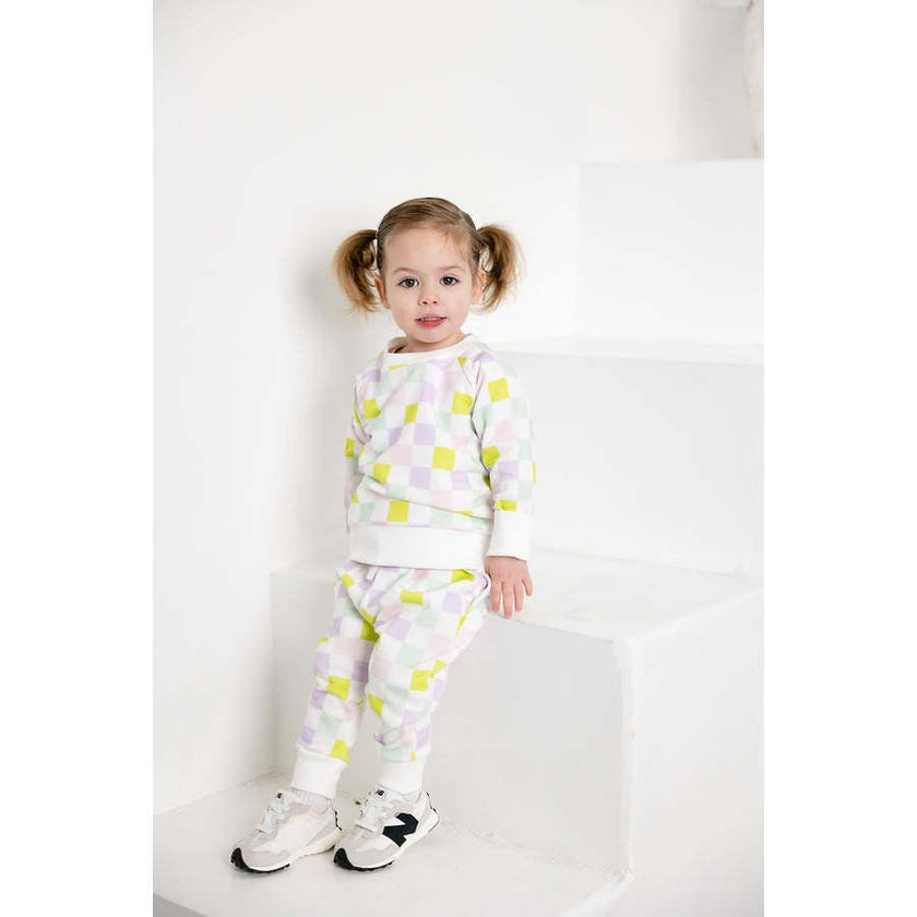 multi-checkered jogger set