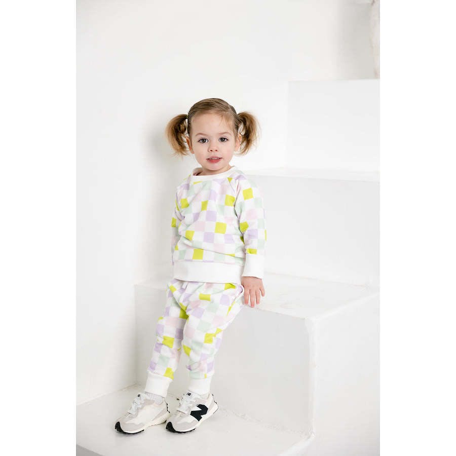 multi-checkered jogger set
