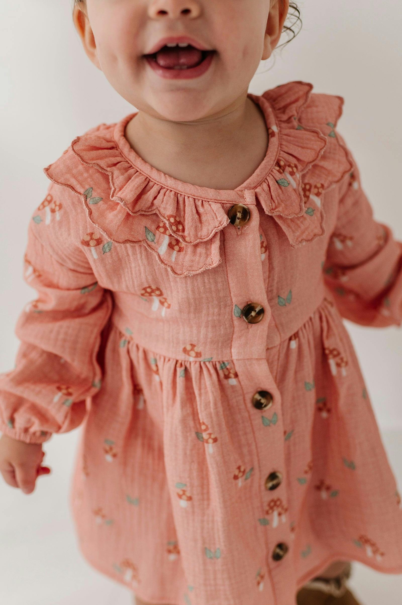 Baby Girl Ruffled Collar Dress Set in Mesa Rose Mushroom