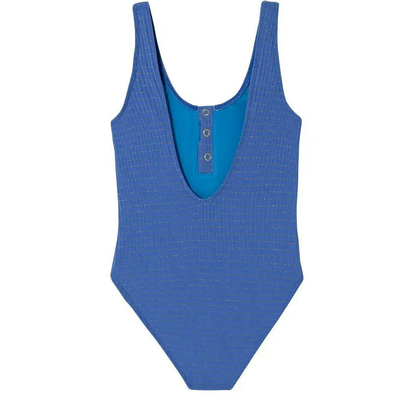 Girls' one-piece swimsuit, blue/gold | CALYPSO 1P
