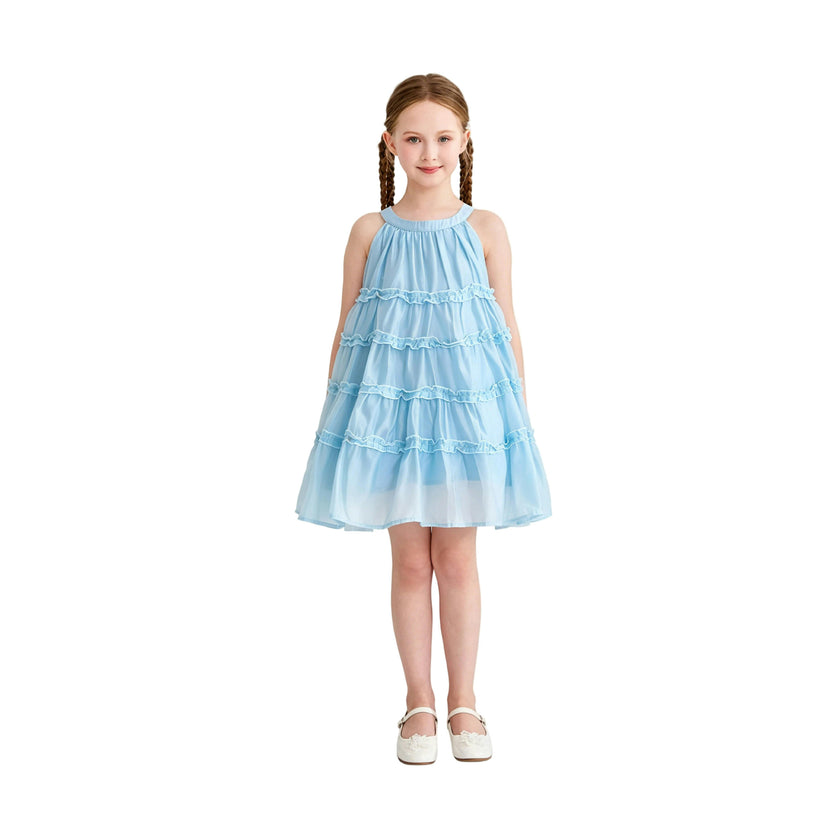 Blue Seralyn Tiered Ruffle Dress