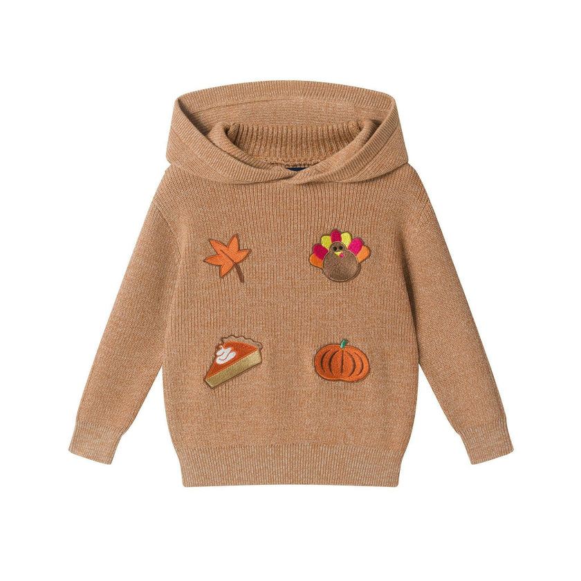 Infant Boys Hooded Sweater Knit Set | Thanksgiving Patches - Beige