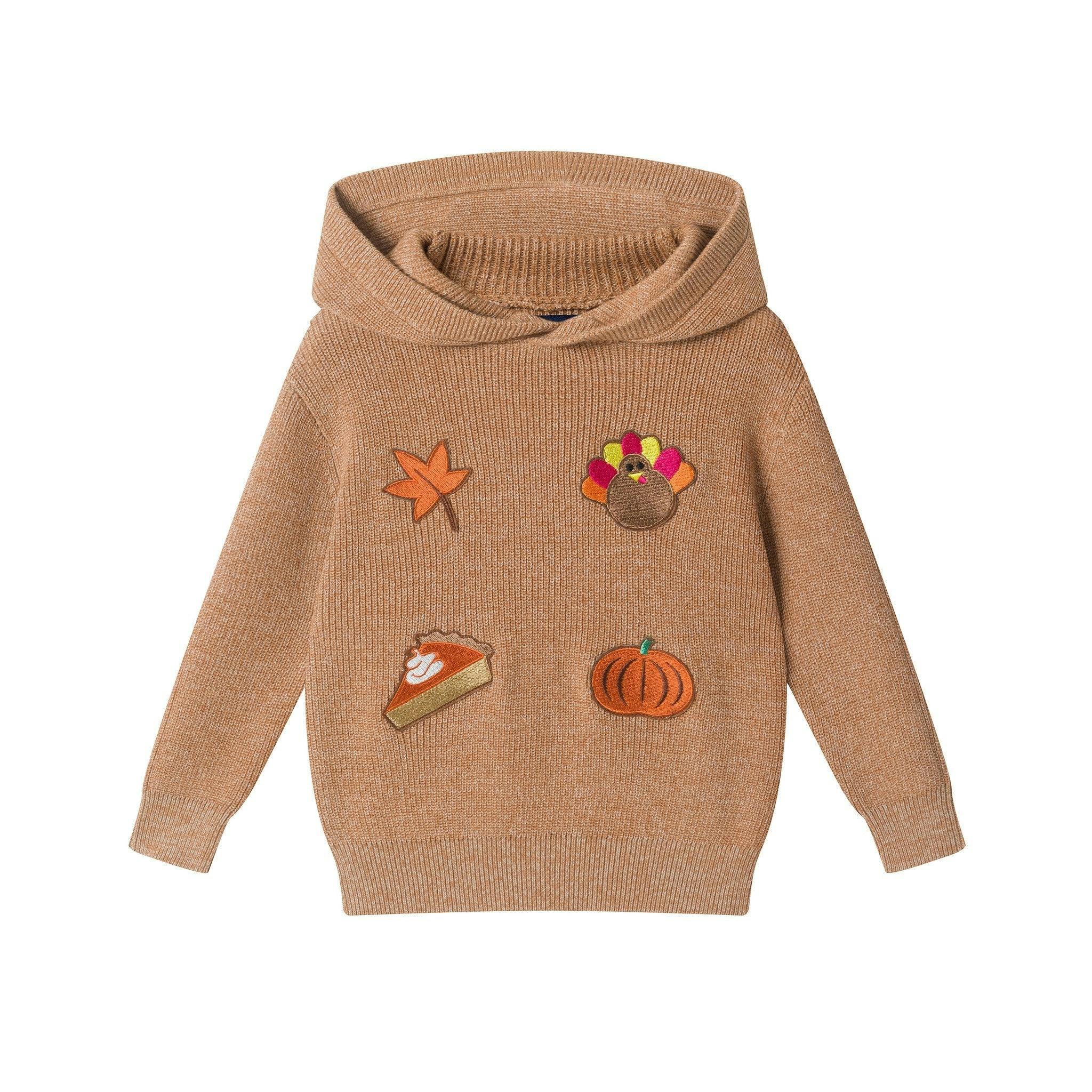Infant Boys Hooded Sweater Knit Set | Thanksgiving Patches - Beige