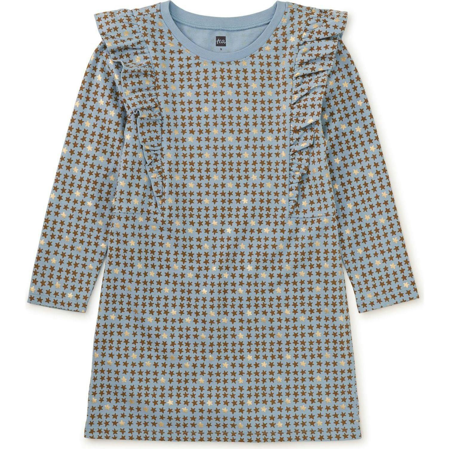 A-Line Ruffle Shoulder Dress, Blue