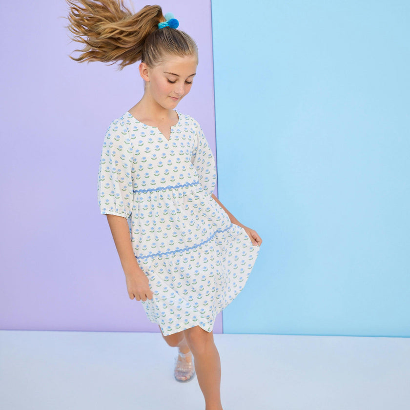 Madaket Dress - Blue Tulip Block Print