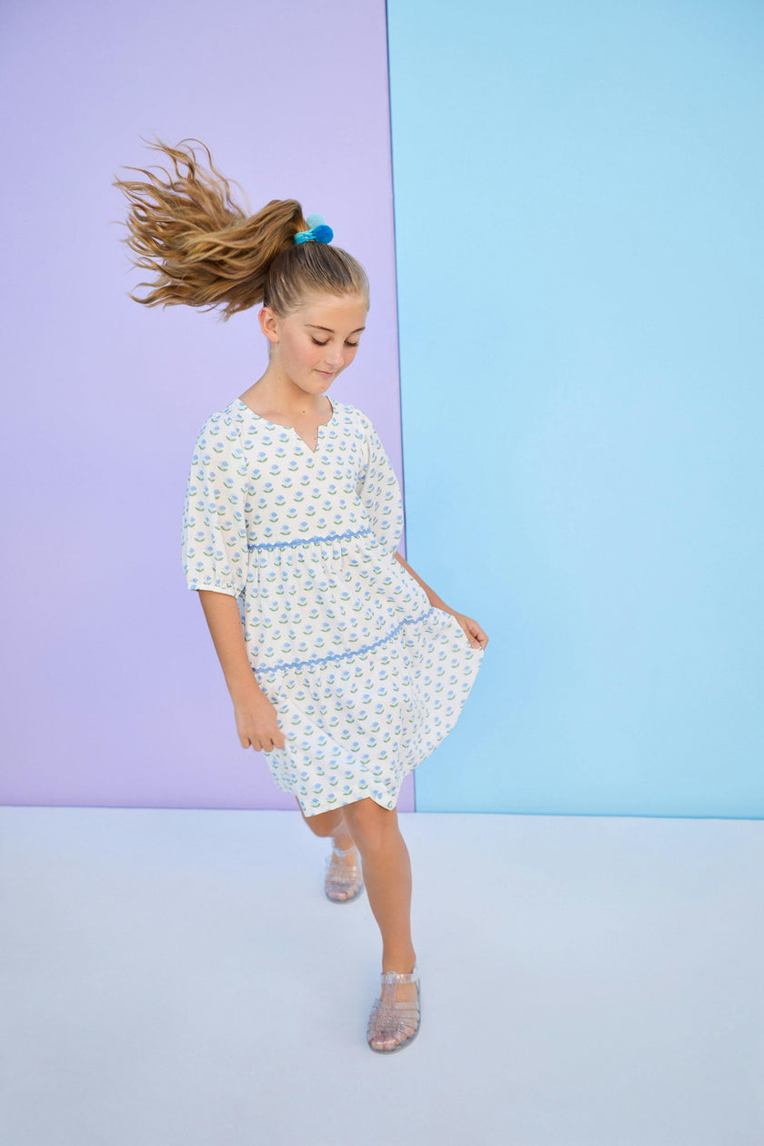 Madaket Dress - Blue Tulip Block Print