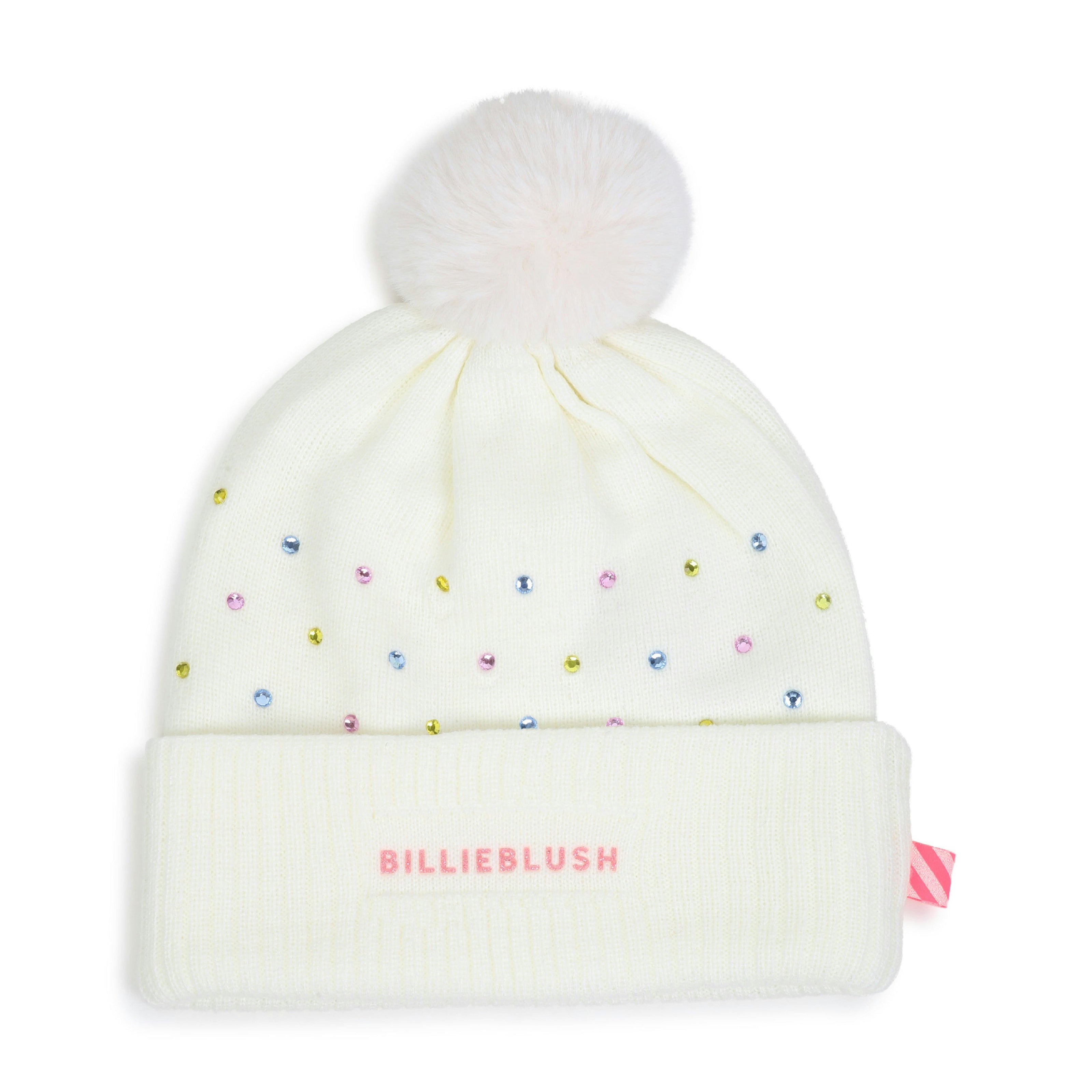Ivory Rhinestone Pom Pom Beanie