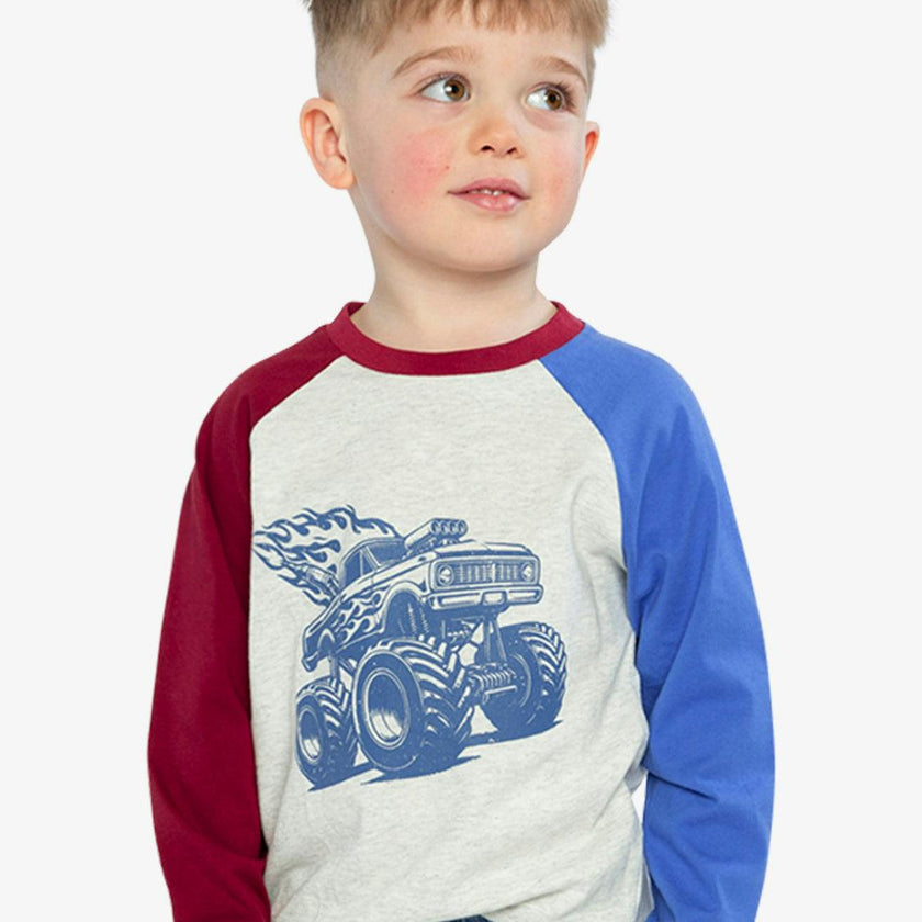 Raglan T-Shirt Heather Grey, Red And Blue