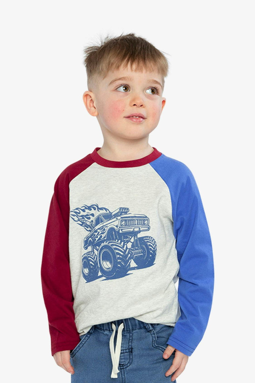 Raglan T-Shirt Heather Grey, Red And Blue