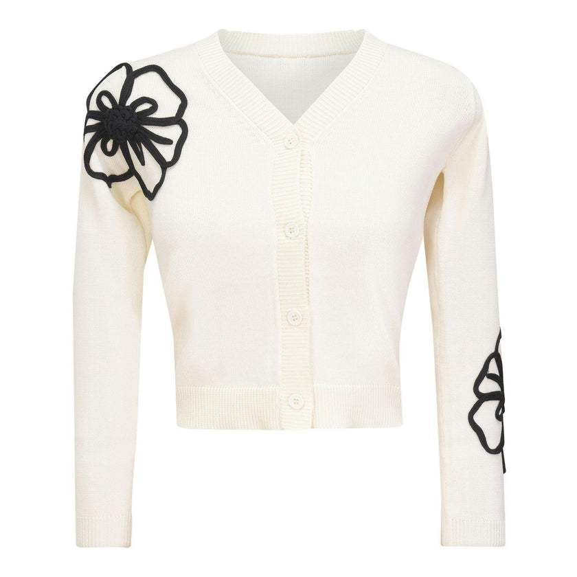 Contrast Embroidered Cardigan