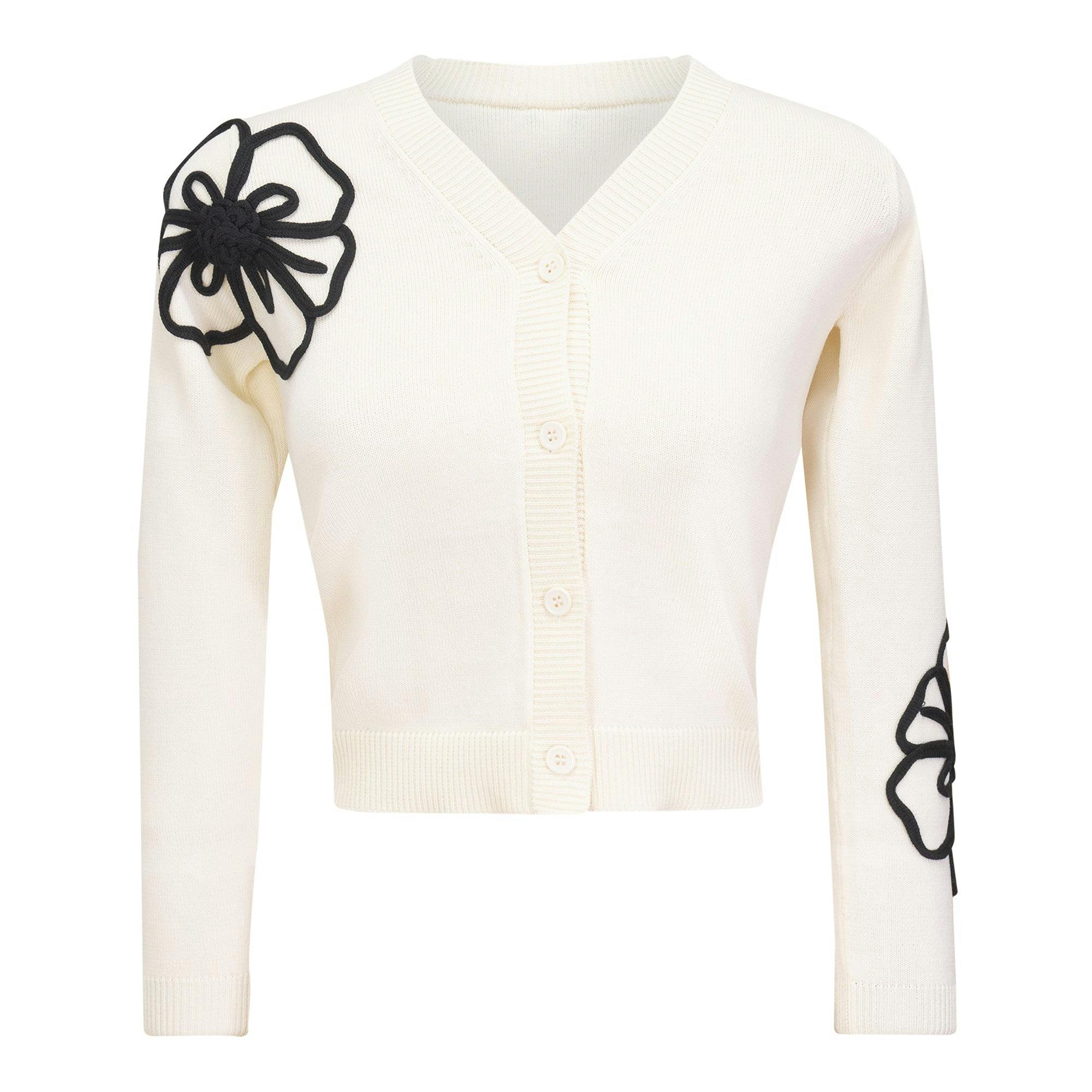 Contrast Embroidered Cardigan
