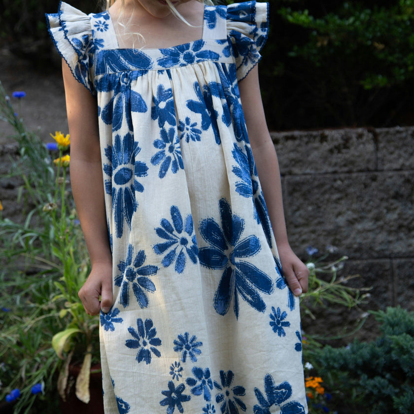 Girls Everly Square Neck Dress | Daisy Blue