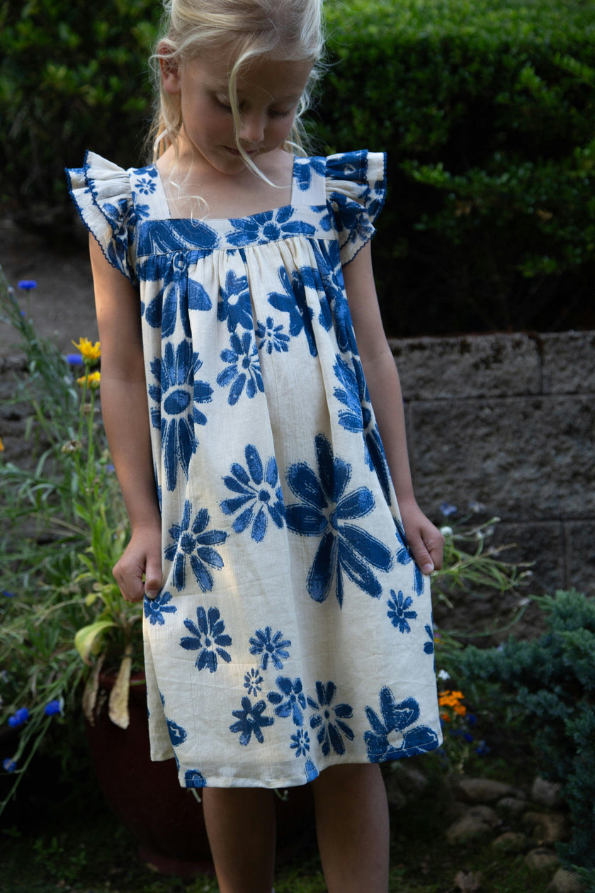 Girls Everly Square Neck Dress | Daisy Blue