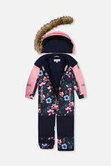 Kids One Piece Play Snowsuit Blue Floral Print