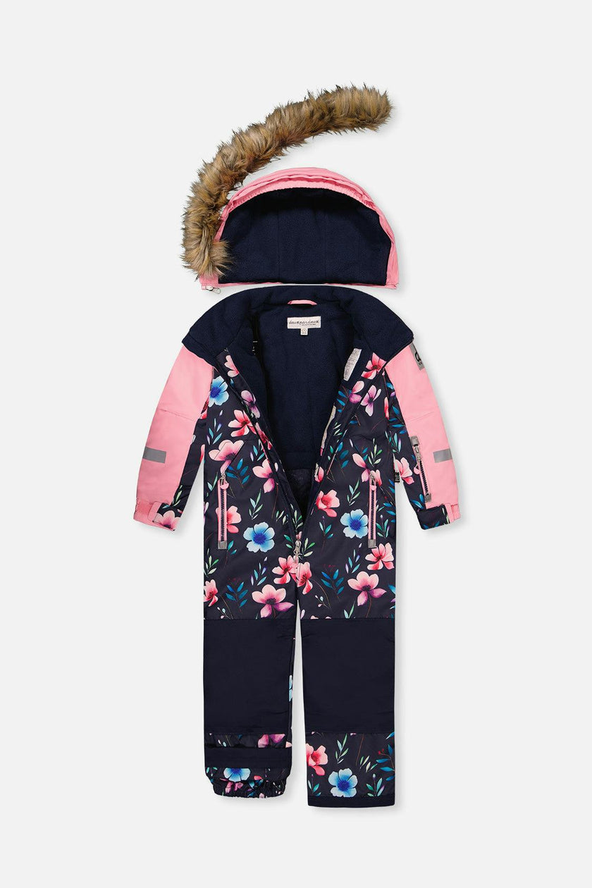 Kids One Piece Play Snowsuit Blue Floral Print
