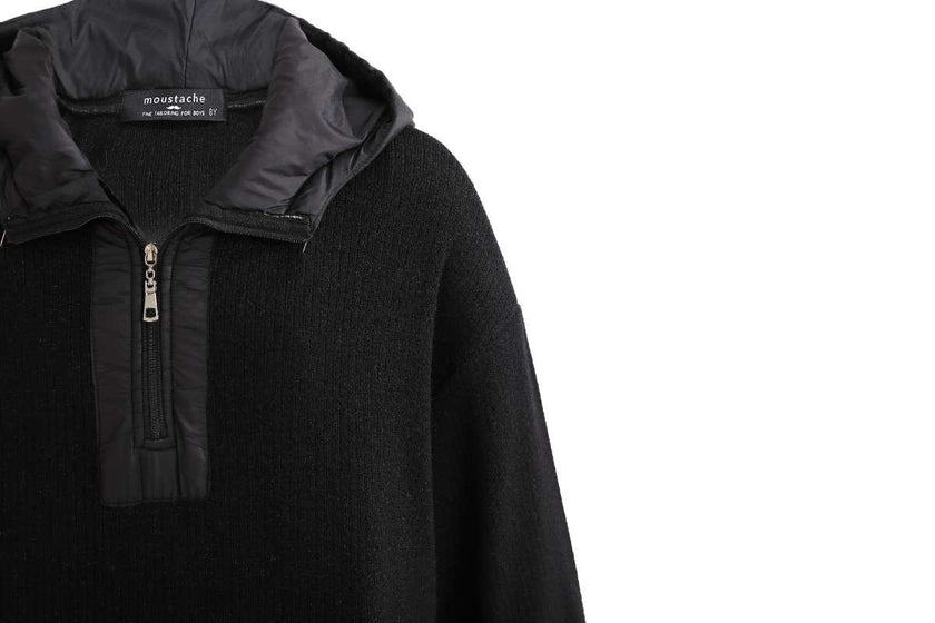 Black Ribbed Half-Zip Sweater