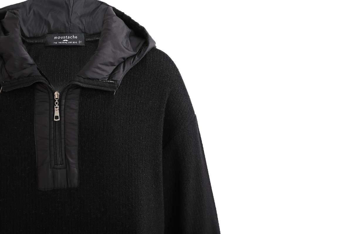 Black Ribbed Half-Zip Sweater