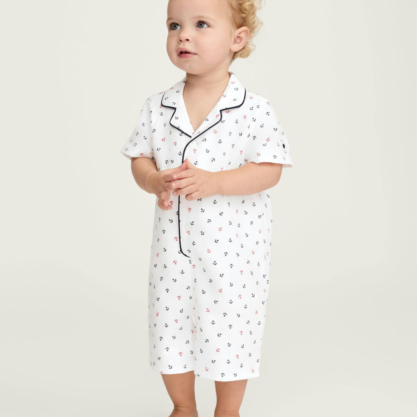 Baby's Twill Summer Romper in Anchors Away White