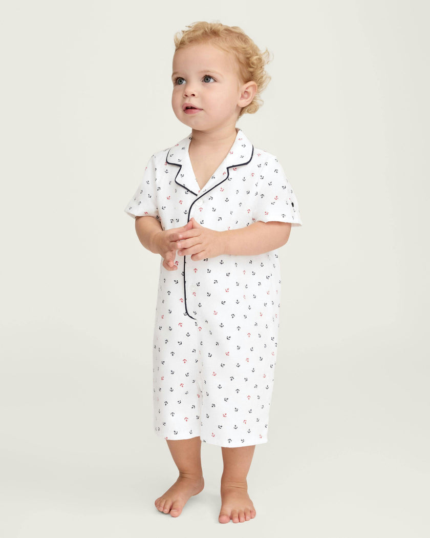 Baby's Twill Summer Romper in Anchors Away White