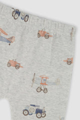 Organic Cotton Pants And Top Set Beige Printed Airplanes