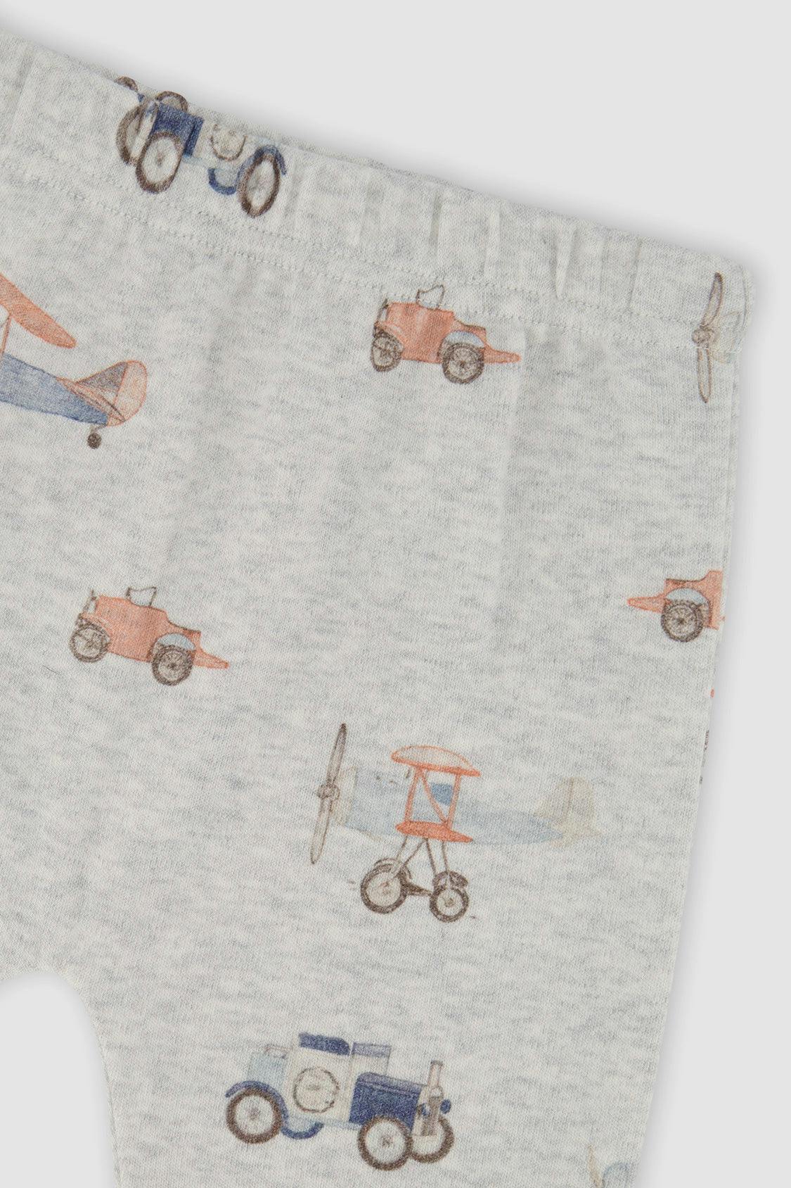 Organic Cotton Pants And Top Set Beige Printed Airplanes
