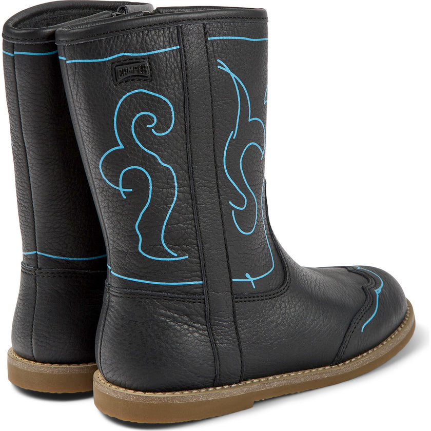 Savina Twins Print Leather Boots, Black