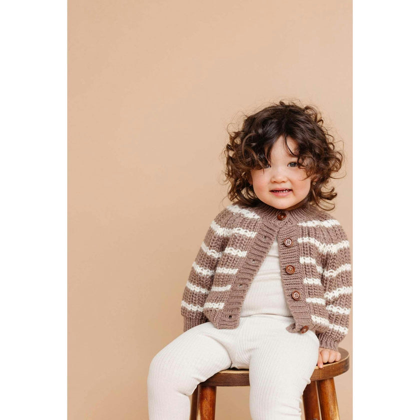 Rib Knit Stripe Cardigan, Tan