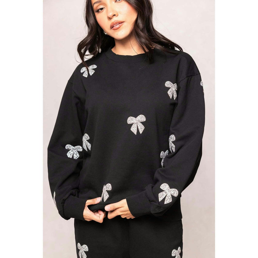Micah Crew Neck Sweatshirt in Black & Bows