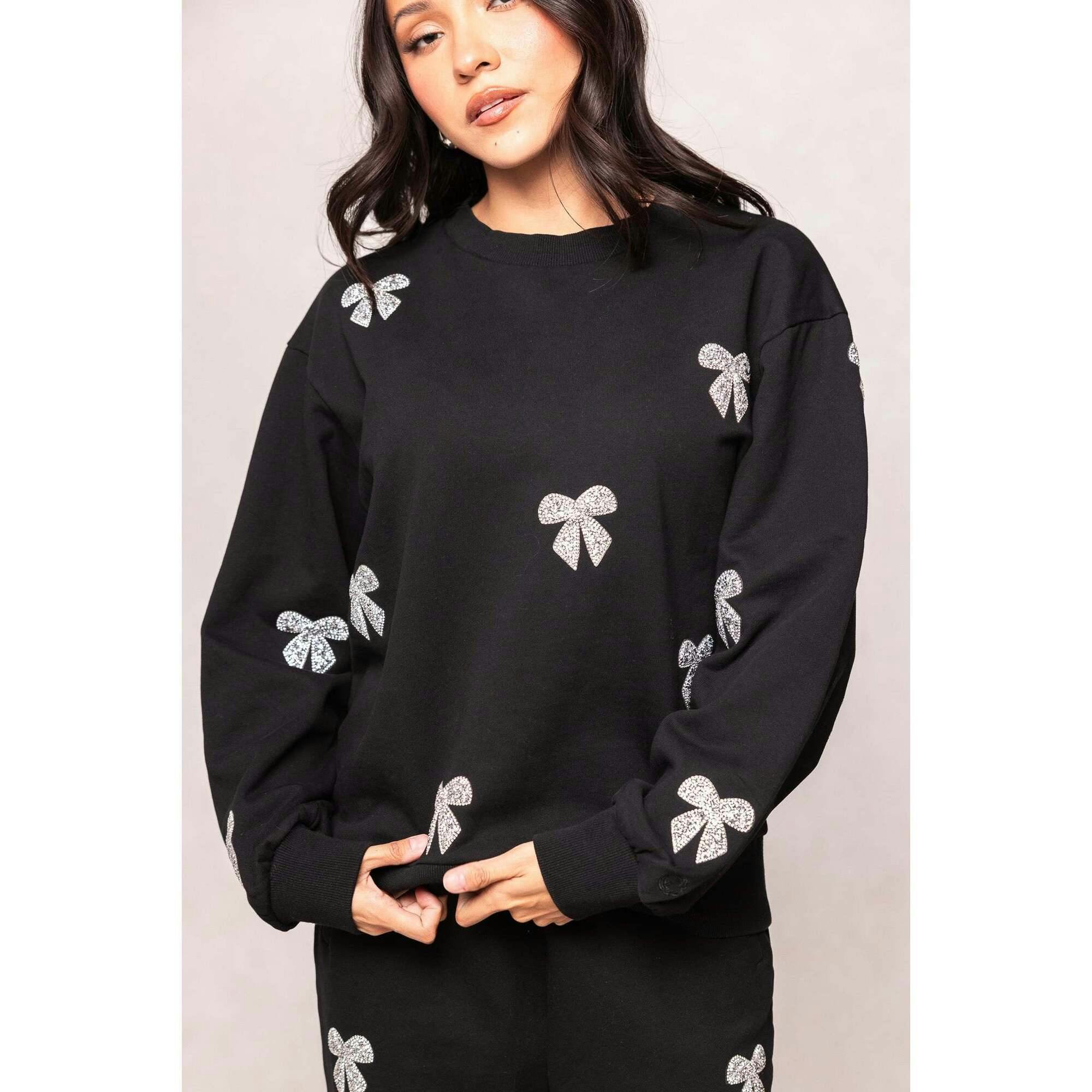 Micah Crew Neck Sweatshirt in Black & Bows