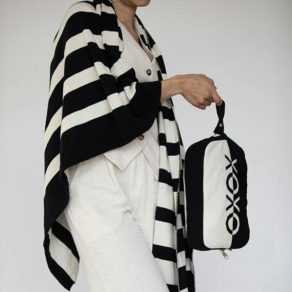 Xoxo Reversible Stripes Blanket Travel Set