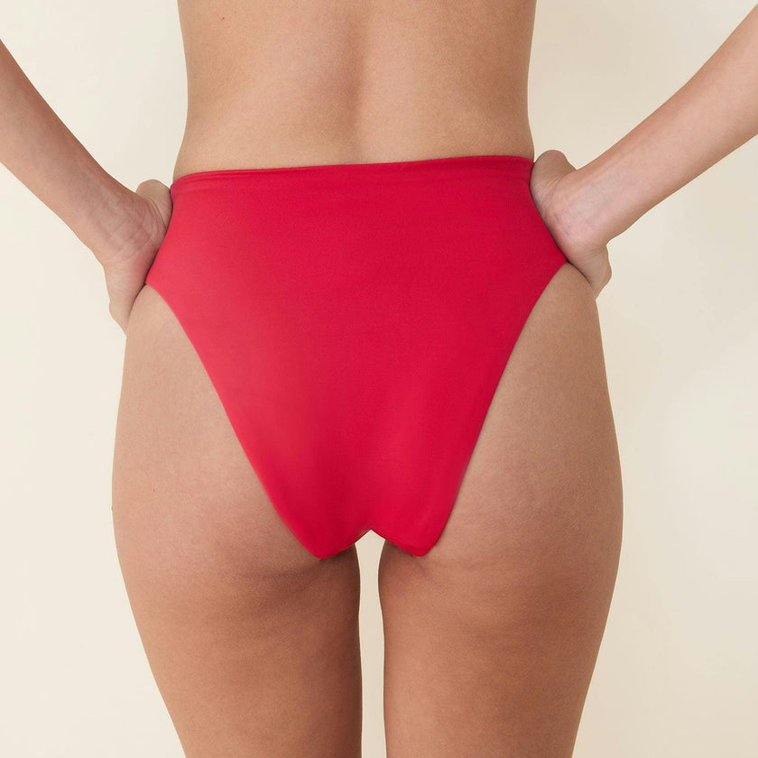 The 90s High Waist Bikini Bottom - Eco Nylon - Cherry Red