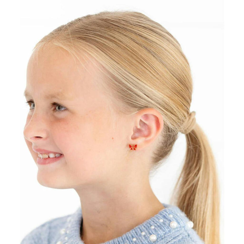 Red Bow Stud Earrings