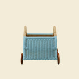 Archie Handcrafted Rattan Storage Wagon with Solid Wood Wheels - Wicker