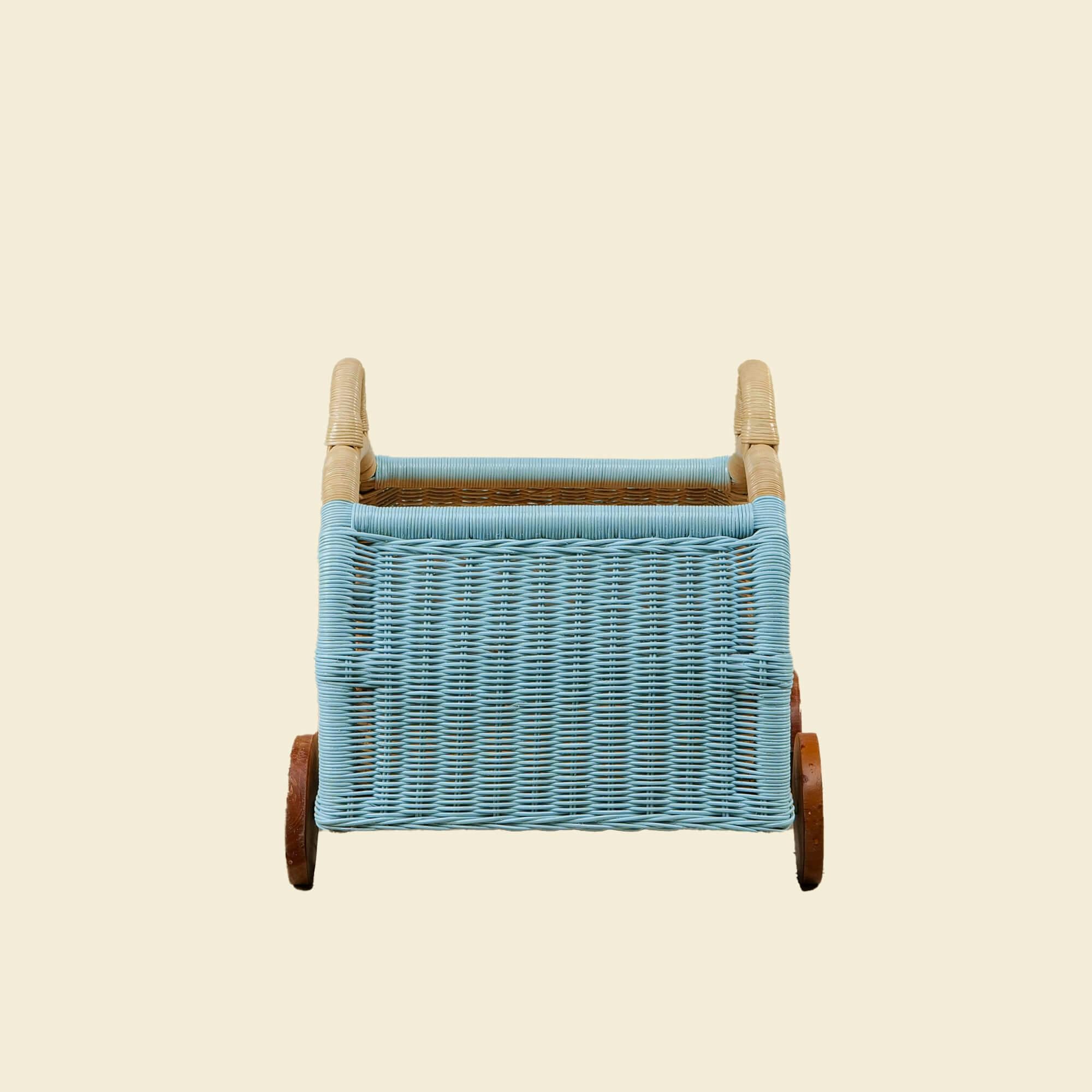 Archie Handcrafted Rattan Storage Wagon with Solid Wood Wheels - Wicker