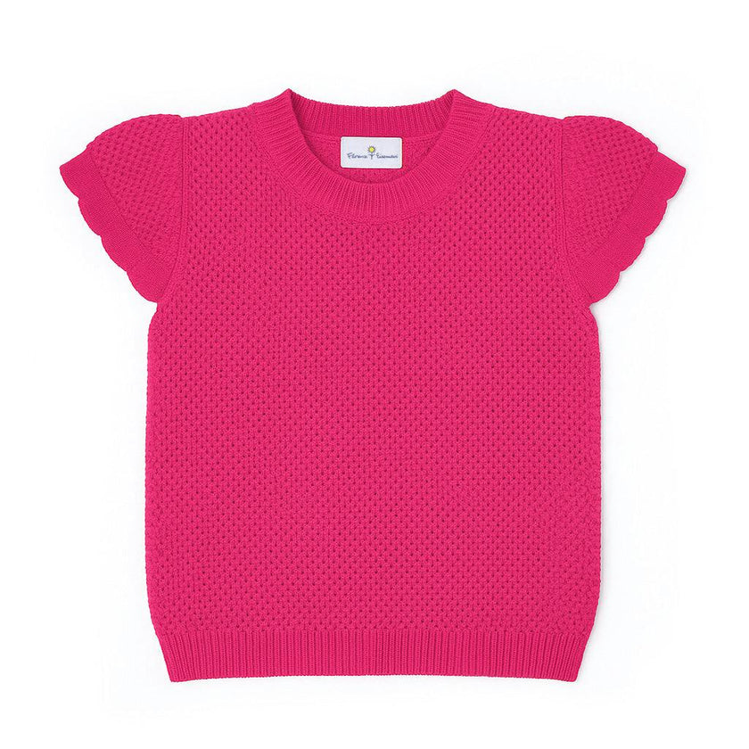 Short Sleeve Sweater With Scallop Edges